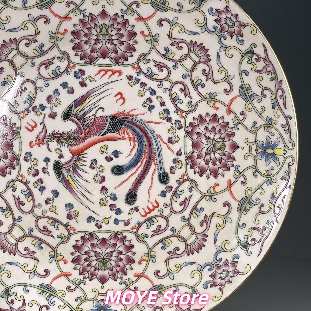 清乾隆五彩鳳紋賞盤 景徳鎮 陶磁器 装飾品 工芸品 美術品 zw0128
