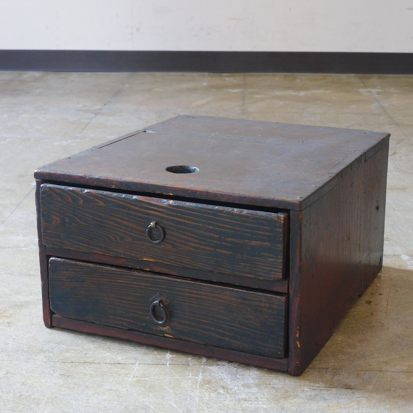 古民芸 丸環の小引出し 2杯 銭箱 HK-a-05818 / 古道具 アンティーク