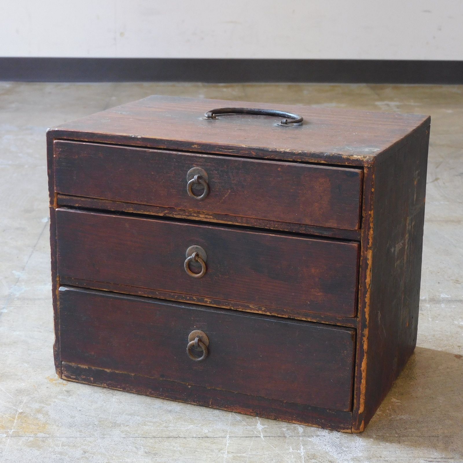 古民芸 丸環の小引出し 3杯 HK-a-05819 / 古道具 アンティーク家具