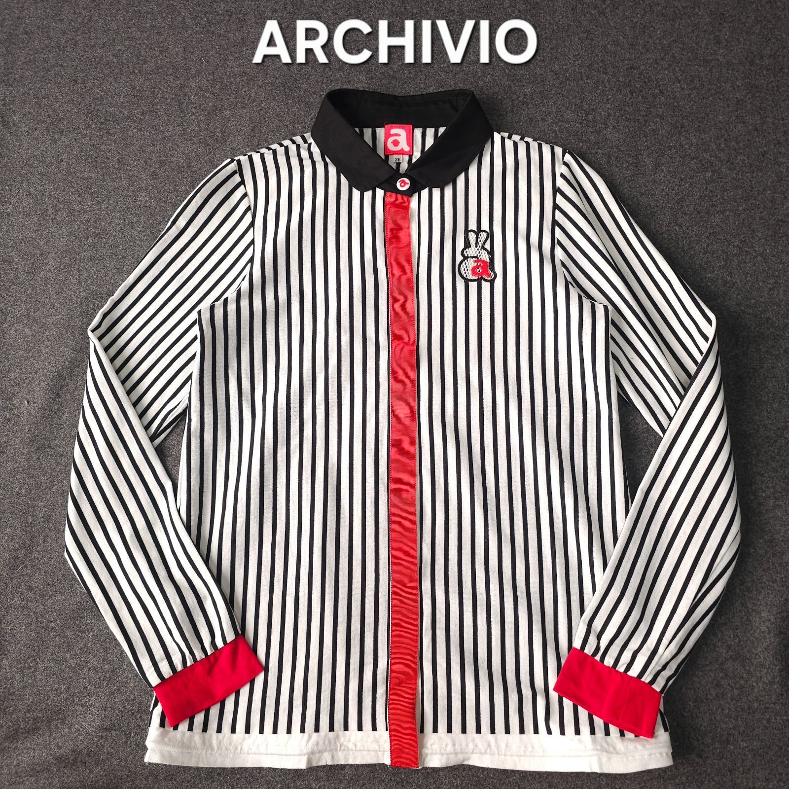 ARCHIVIO】アルチビオ 長袖 ゴルフ ポロシャツ ストライプ柄 ロゴ