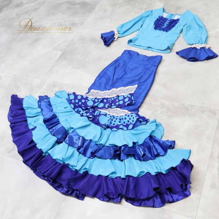 フラメンコ 衣装 トップス ファルダ ツーピース セットアップ 青