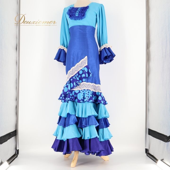 フラメンコ 衣装 トップス ファルダ ツーピース セットアップ 青
