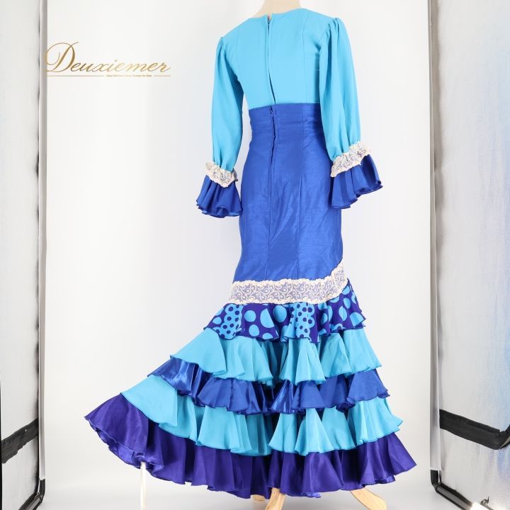 フラメンコ 衣装 トップス ファルダ ツーピース セットアップ 青
