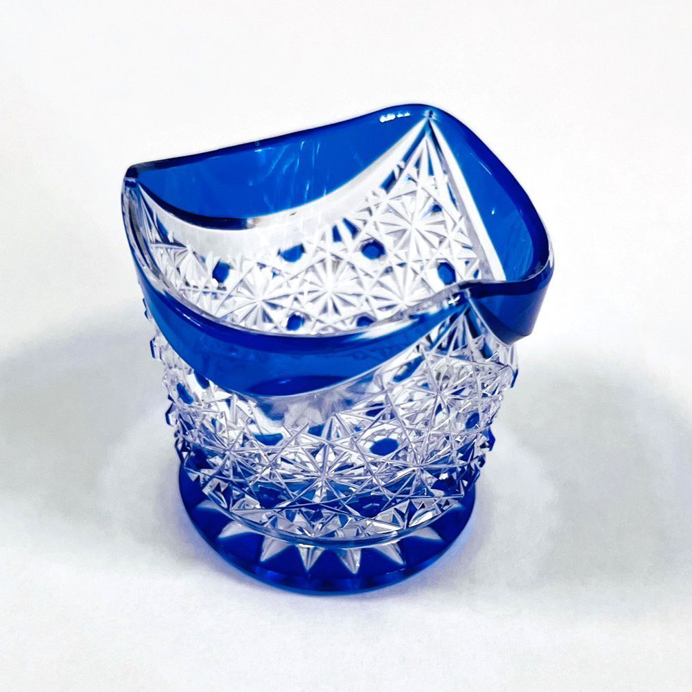 江戸切子 黒川昭男 ぐい呑み 伝統工芸 カットグラス ブルー 工芸ガラス