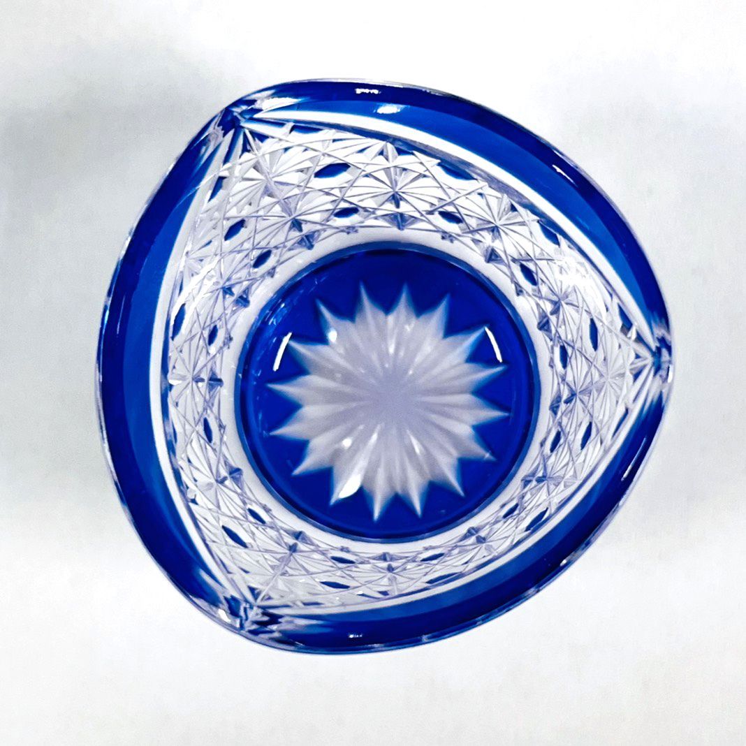 江戸切子 黒川昭男 ぐい呑み 伝統工芸 カットグラス ブルー 工芸ガラス