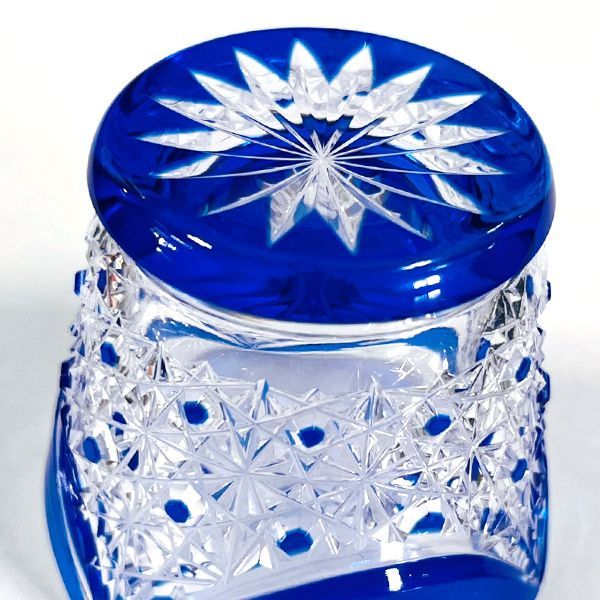 江戸切子 黒川昭男 ぐい呑み 伝統工芸 カットグラス ブルー 工芸ガラス