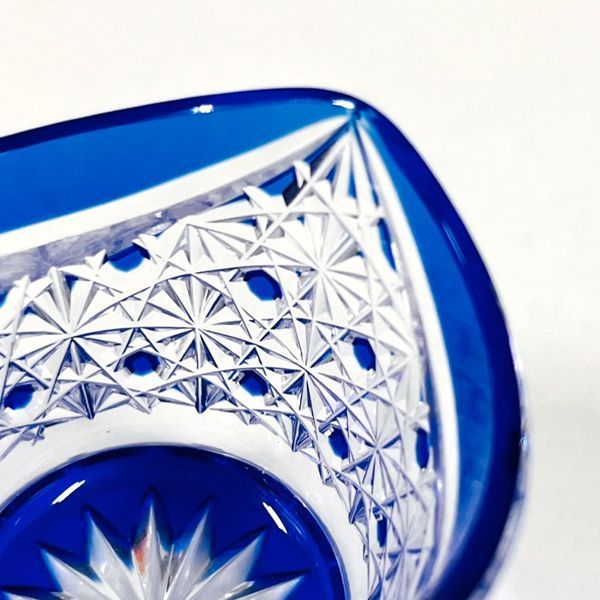 江戸切子 黒川昭男 ぐい呑み 伝統工芸 カットグラス ブルー 工芸ガラス