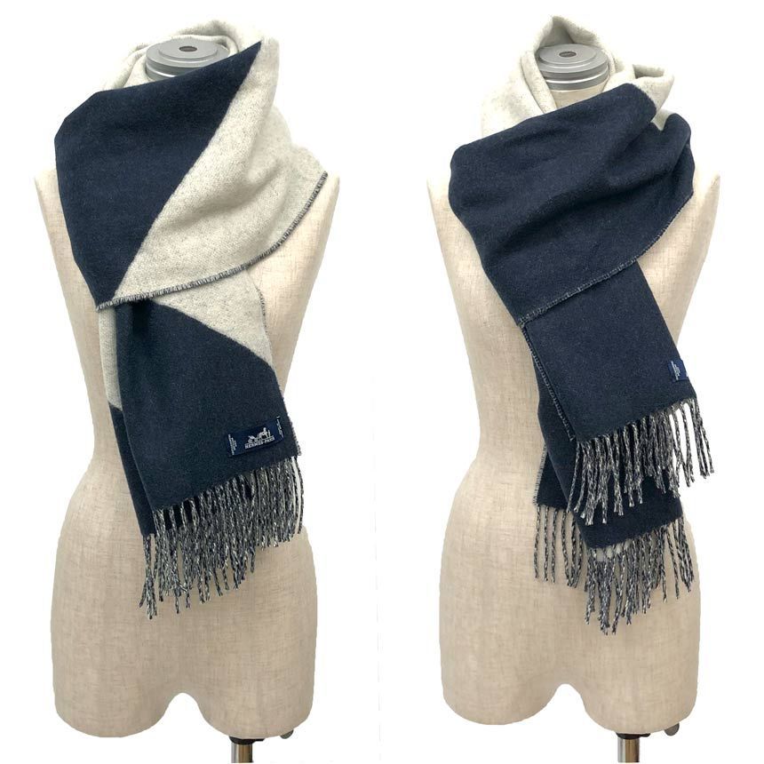 HERMES エルメス カシミヤ マフラー カザック バイカラー ショール