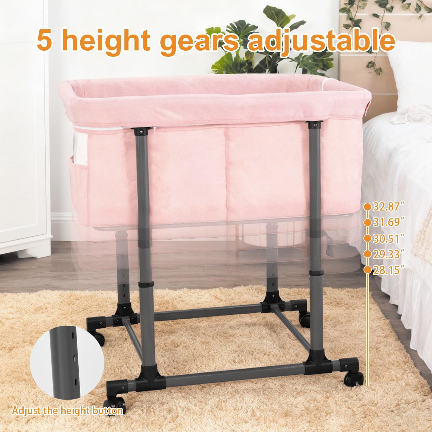 新品 MTWML ツインベビーベッド 双子用ポータブルクレードル 高さ調節