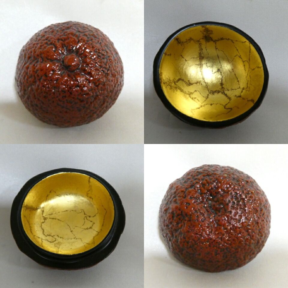 一月の特売品）石川県山中塗 岩倉隆斎作(隆弘峯) 乾漆 橙香合 茶道具