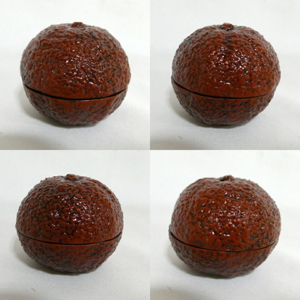 一月の特売品）石川県山中塗 岩倉隆斎作(隆弘峯) 乾漆 橙香合 茶道具