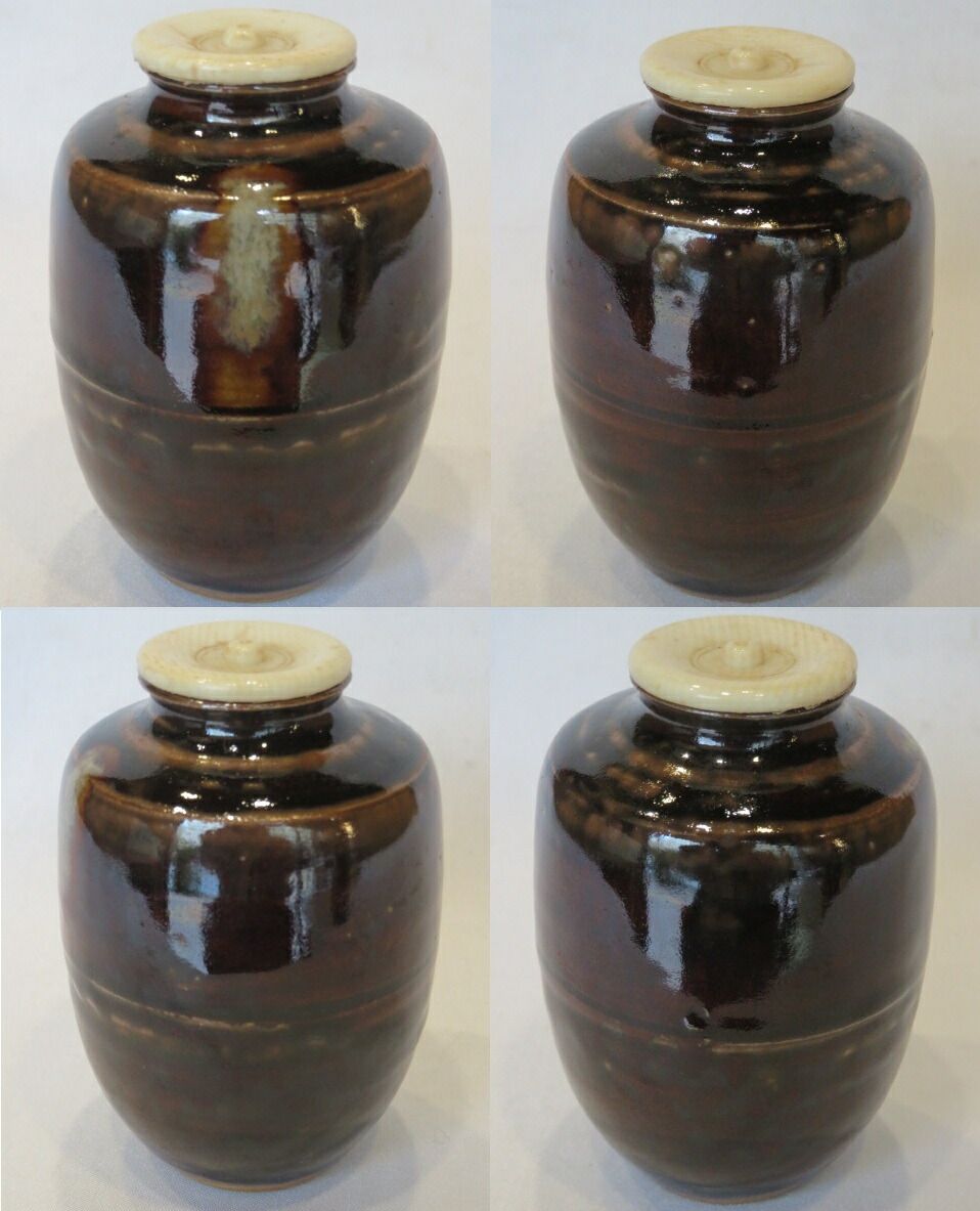 濃茶お稽古用）萬古焼 清水茂生作 瀬戸肩衝茶入 上蓋 雪月花七宝繋裂