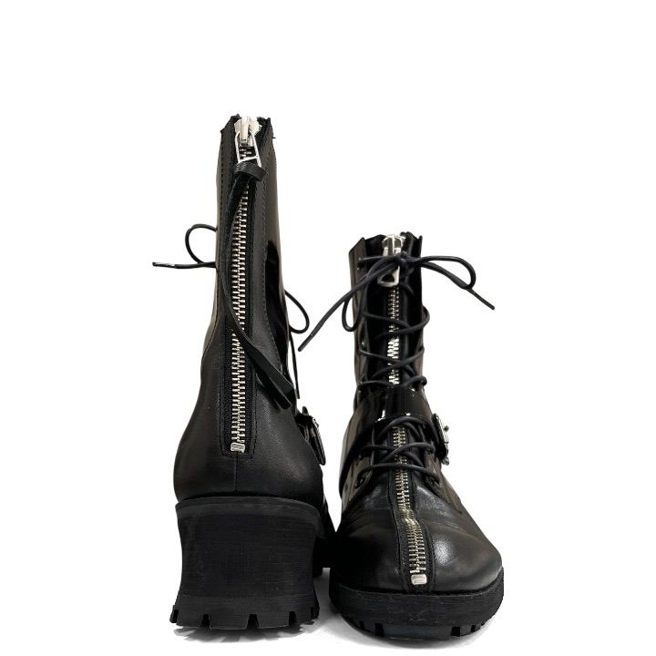 シヴァーライズ　レザーヒールブーツ　/42　ブラック　本革　チェーン装飾　ジップ シヴァーライズ レザーヒールブーツ /42 ブラック 本革 チェーン装飾