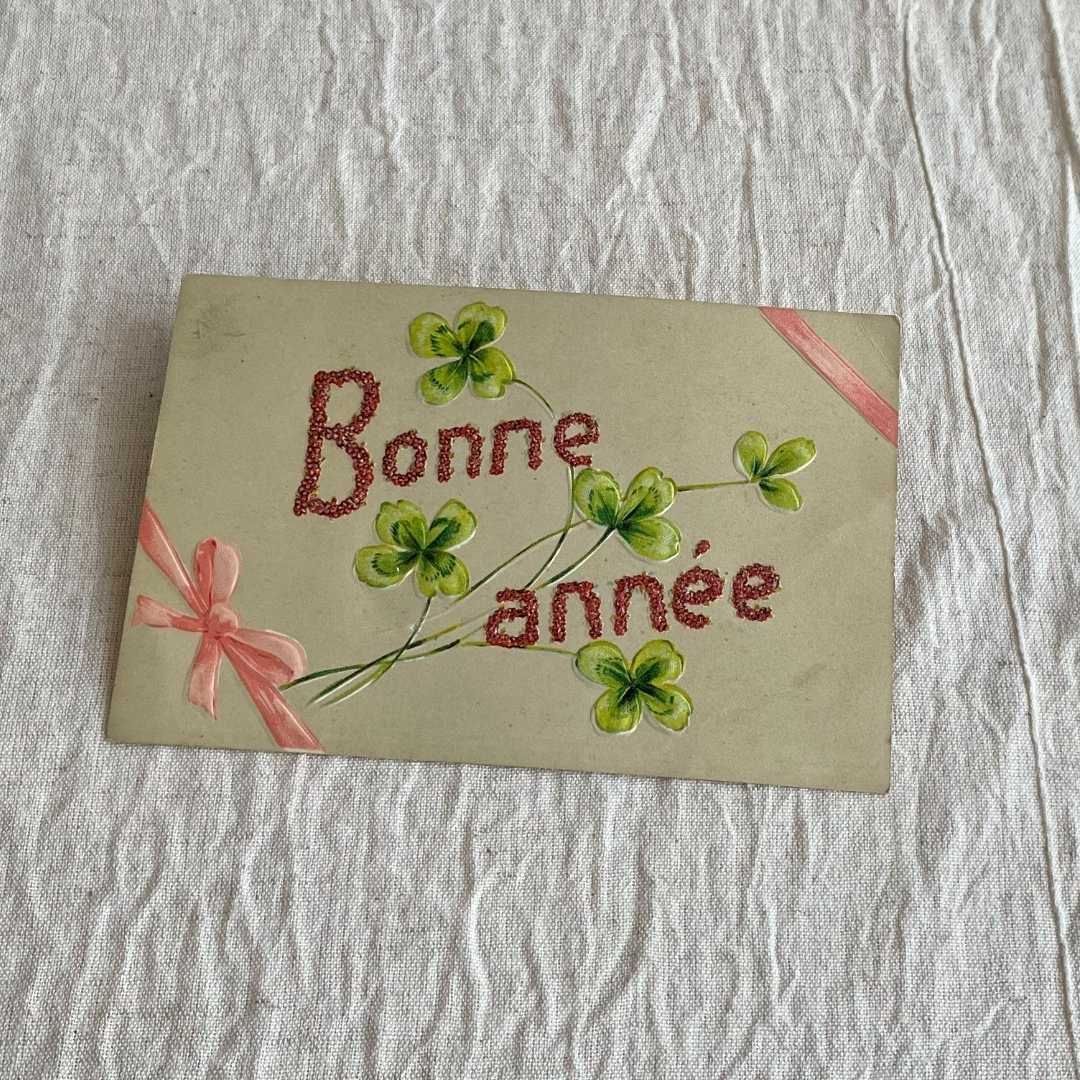 新着】アンティーク ポストカード フランス 直輸入 四つ葉のクローバー