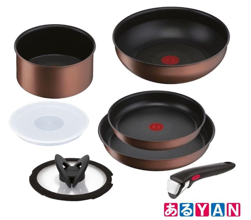 ♥ ティファール 取っ手のとれる 鍋 フライパンセット 7点セット IH ガス火対応 ブラウン L 78791