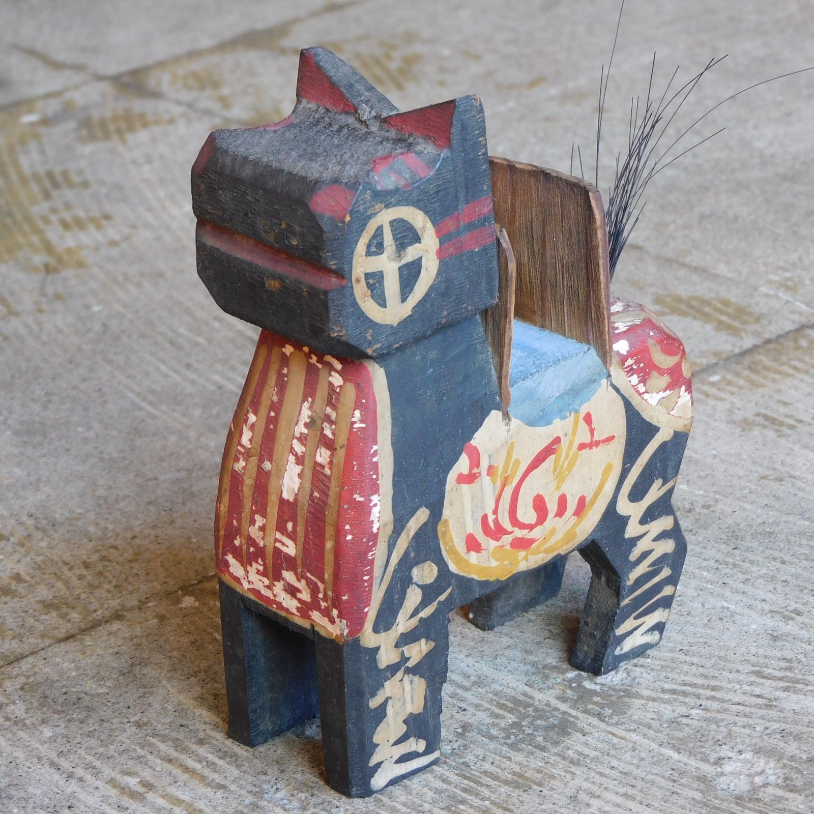 古民芸 木下駒 彩色 HK-a-05835 / 木の下駒 木彫 農民美術 民芸 郷土