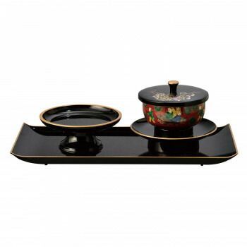 鉄仙 お給仕セット 小 4.2寸 黒 フチ金 木米 九谷焼