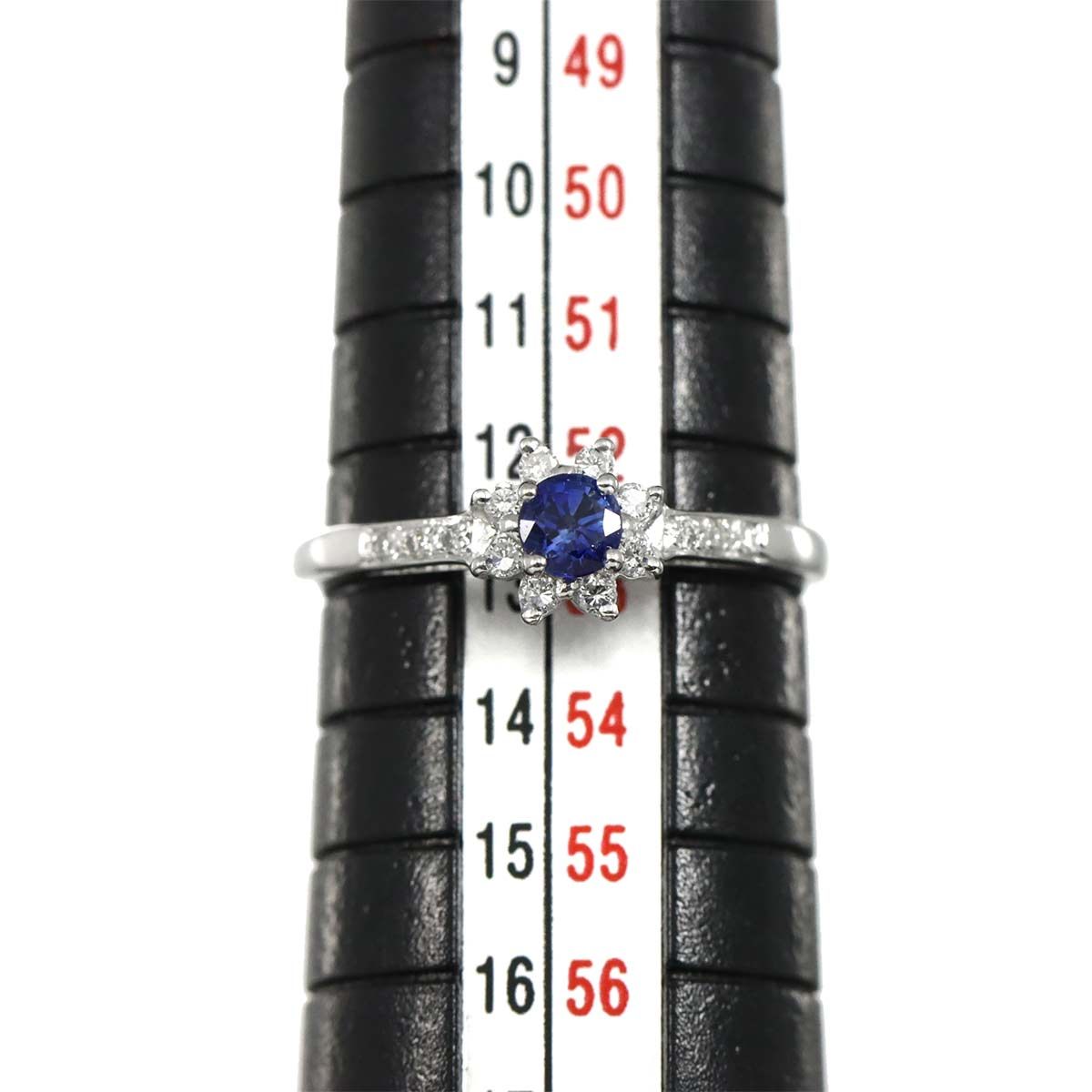 リング 13号 サファイヤ 0.30ct ダイヤ 0.12ct K18 WG ホワイト 