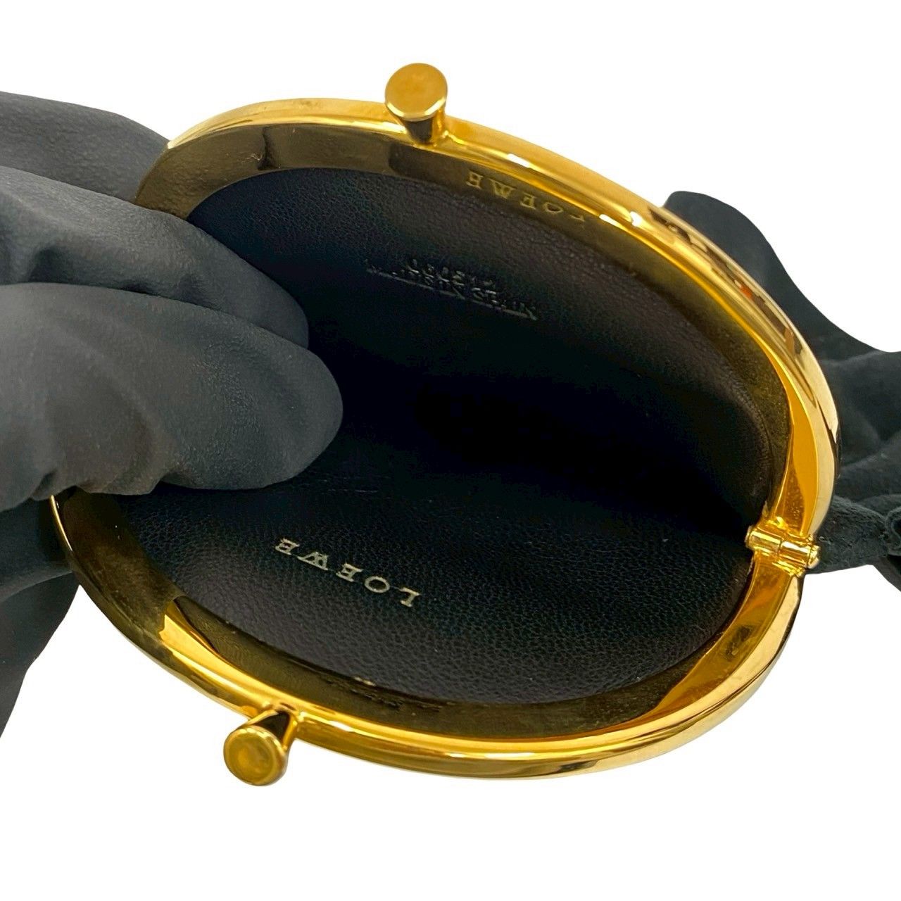 極 美品 希少品 箱 袋付き LOEWE ロエベ アナグラム 刺繍 ロゴ 金具