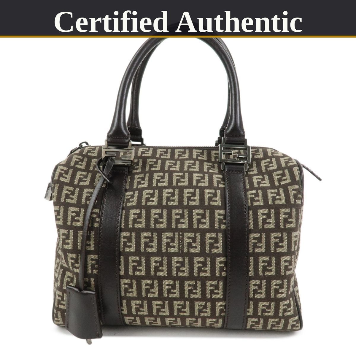 美品】FENDI フェンディ ズッキーノ キャンバス レザー ハンドバッグ