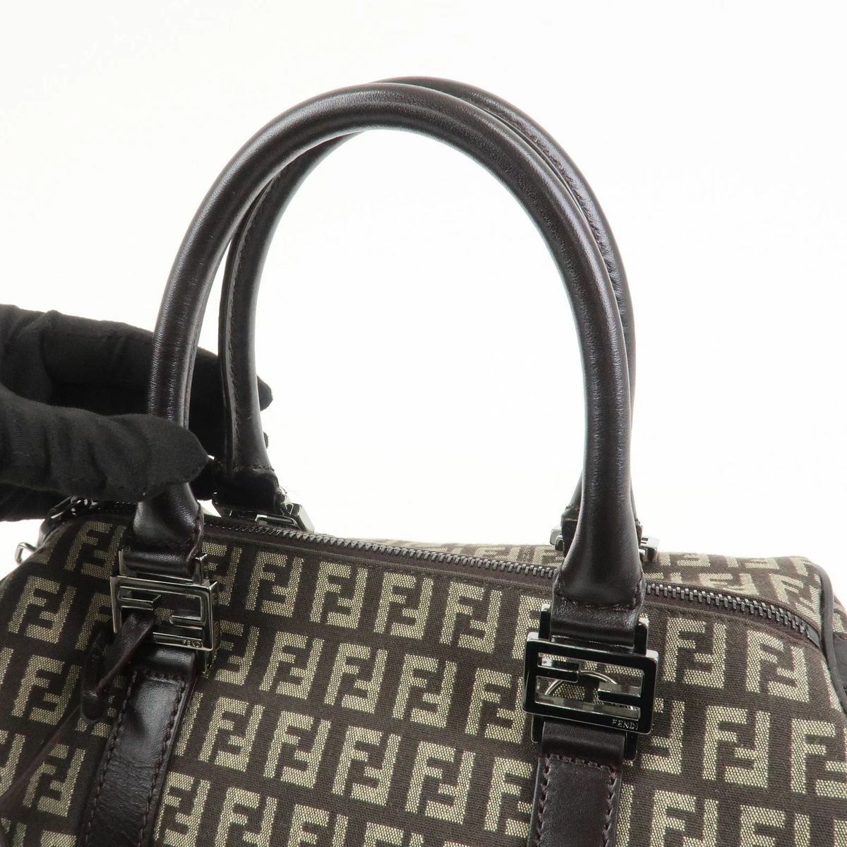 美品】FENDI フェンディ ズッキーノ キャンバス レザー ハンドバッグ