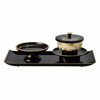 鉄仙 お給仕セット 小 4.2寸 黒 フチ金 白粒鉄仙 九谷焼 b 091