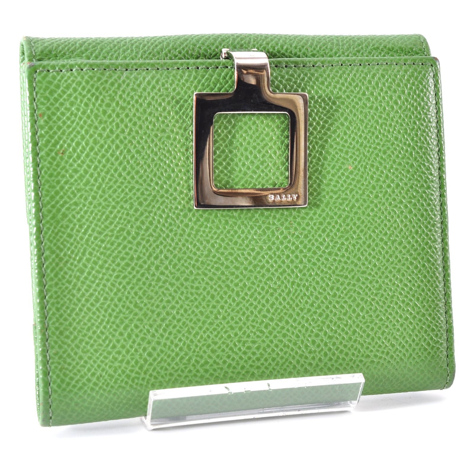 美品 BALLY バリー Bi-fold Wallet 二つ折り財布 Yellow Green 黄緑 Silver シルバー Logo ロゴ Unisex