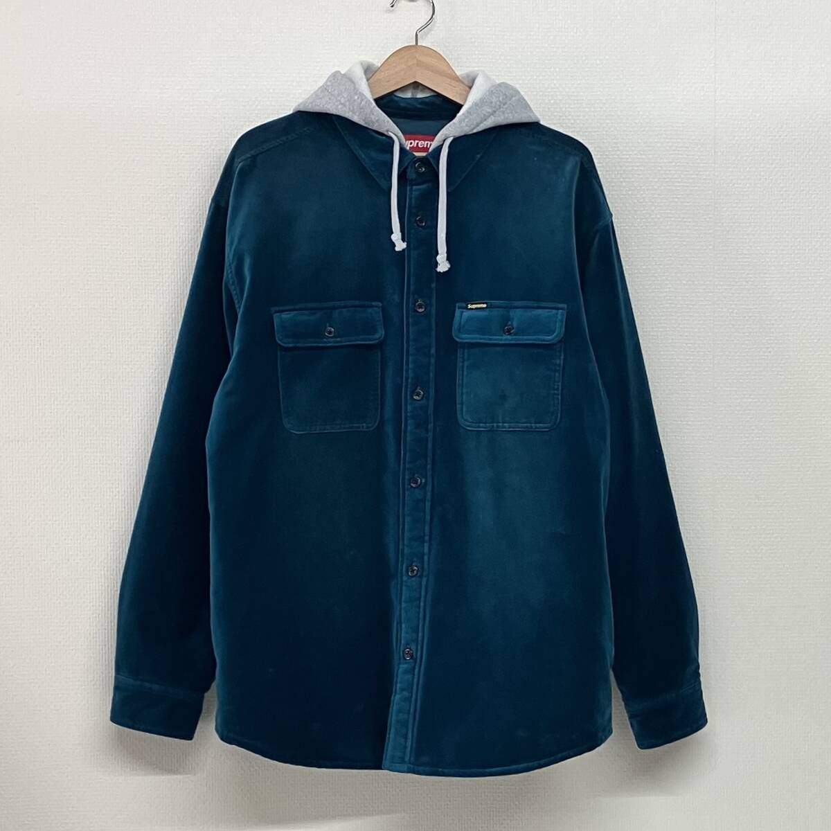 Supreme Quilted Lined Hooded Velvet Shirt Teal シュプリーム 