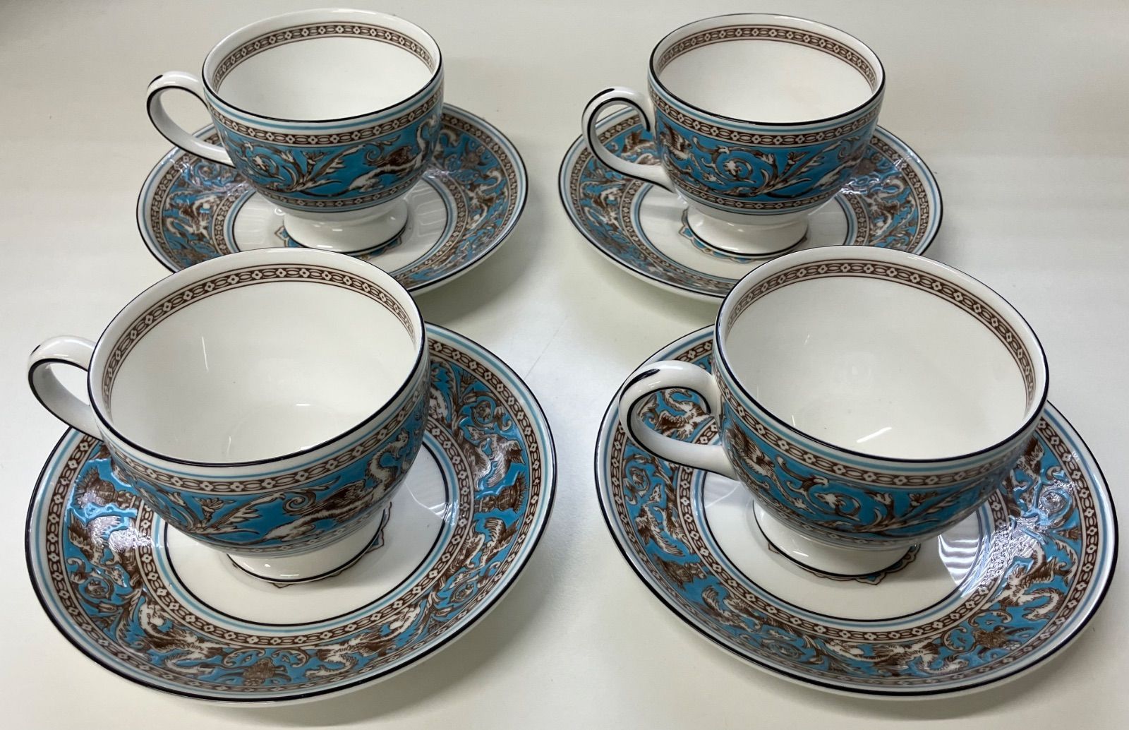 T 960 ウェッジウッド フロレンティーン ターコイズ ティーカップ ソーサー 4客セット