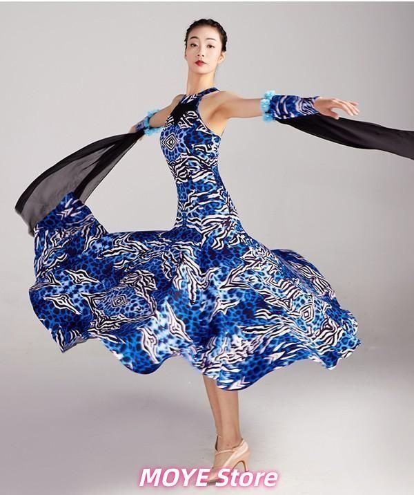 新品?社交ダンスドレス フロート 上品 社交ダンス衣装 ヒョウ柄