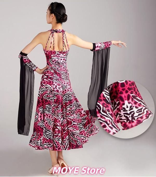 新品?社交ダンスドレス フロート 上品 社交ダンス衣装 ヒョウ柄