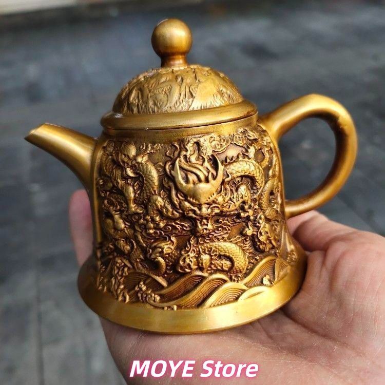 浮彫 竜紋茶壺 酒壺 銅壺 茶道 工芸品 美術品 置物 - メルカリ