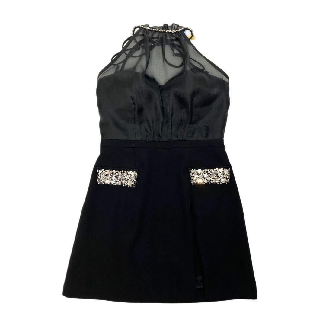 (anier4051) ROBE de FLEURS バックオープンドレス 黒 ANIER. アニエル Satin Bijou back open halter mini dress anier4051