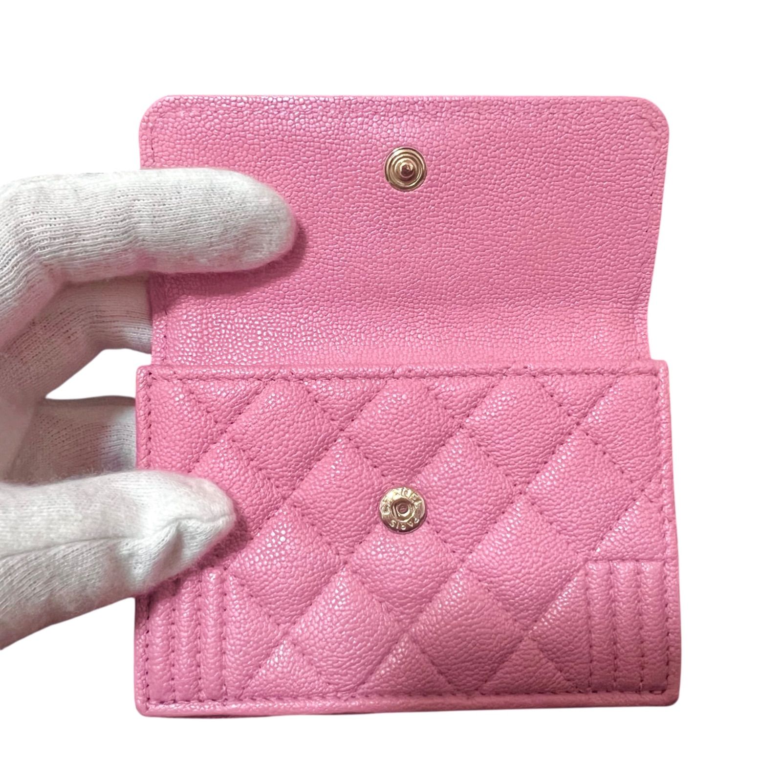 シャネル CHANEL ボーイシャネル キャビアスキン マトラッセ 三つ折り