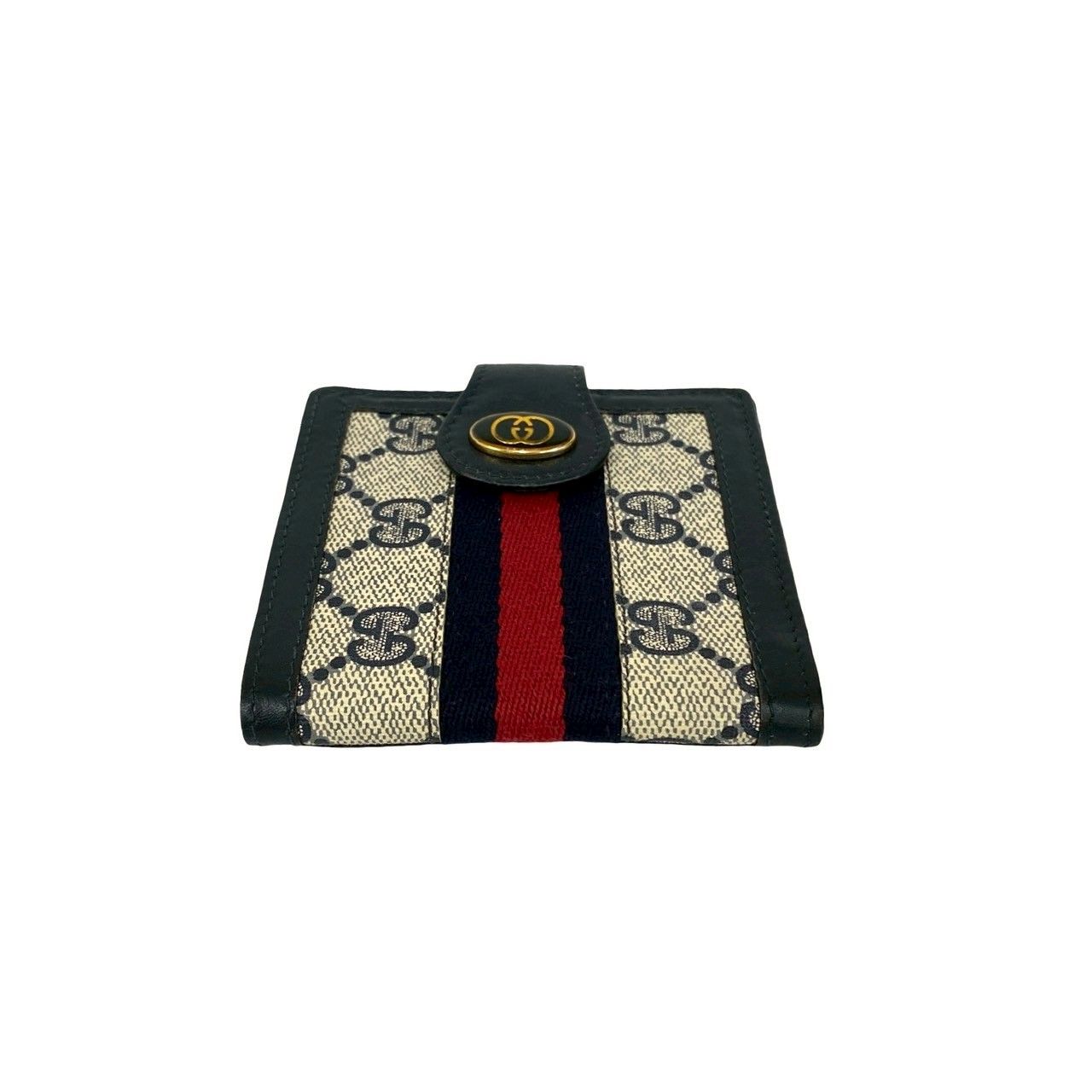 【美品】GUCCI グッチ シェリーライン 長財布 レザー オールドグッチ　紺 極 美品 GUCCI グッチ オールドグッチ シェリーライン GG ロゴ 金具 総