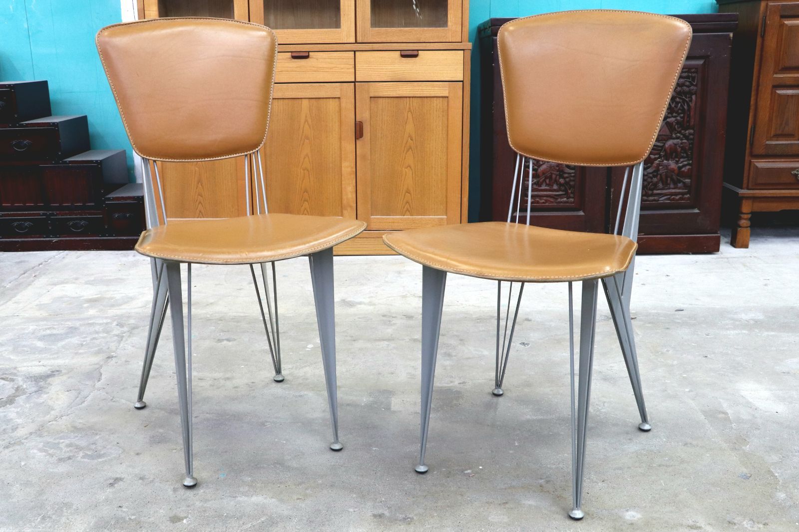 イタリア ビンテージ ファセム/Fasem 革張りチェア ポストモダン レザー GMIK807B○fasem / ファセム イタリア ビンテージ レザー チェア 革