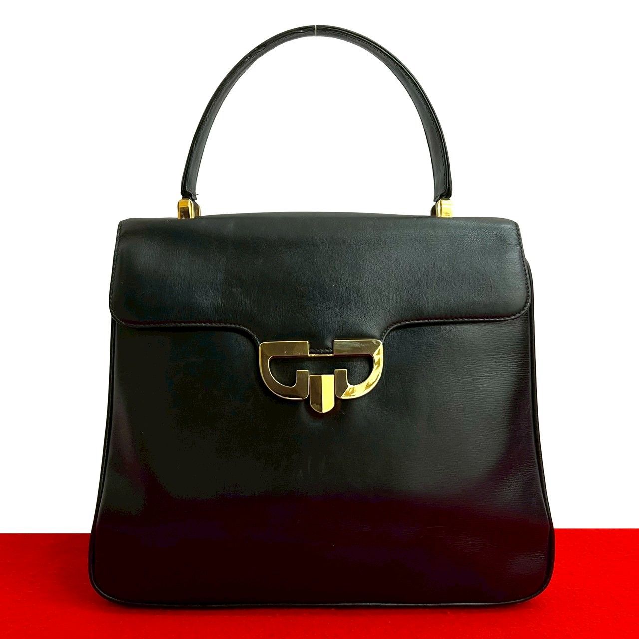 超美品 GUCCI オールド グッチ ブラックレザー ハンドバッグ ゴールド金具 グッチGUCCI ハンドバッグオールドグッチブラック黒ゴールド