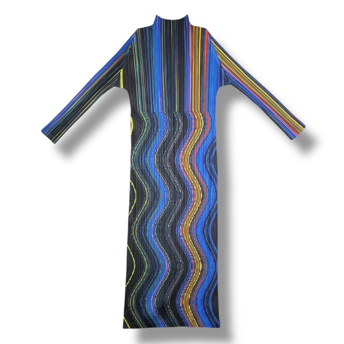 24aw PLEATS PLEASE 長袖ワンピース サイズ3 ブルー WARP PP43JH704