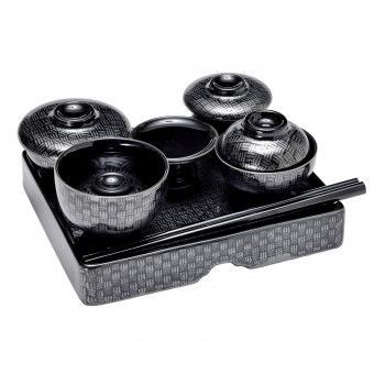 仏膳 有田焼 市松柄ブラック