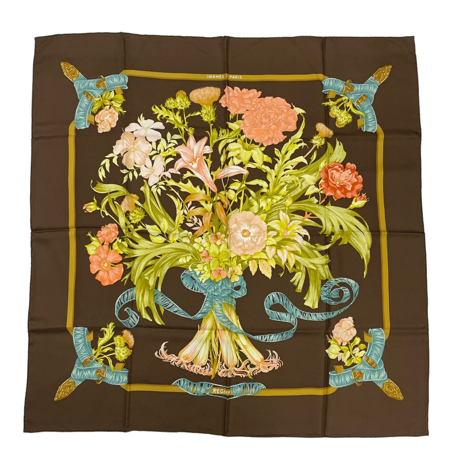 新品同様 HERMES エルメス スカーフ カレ90 シルク REGINA 女王陛下