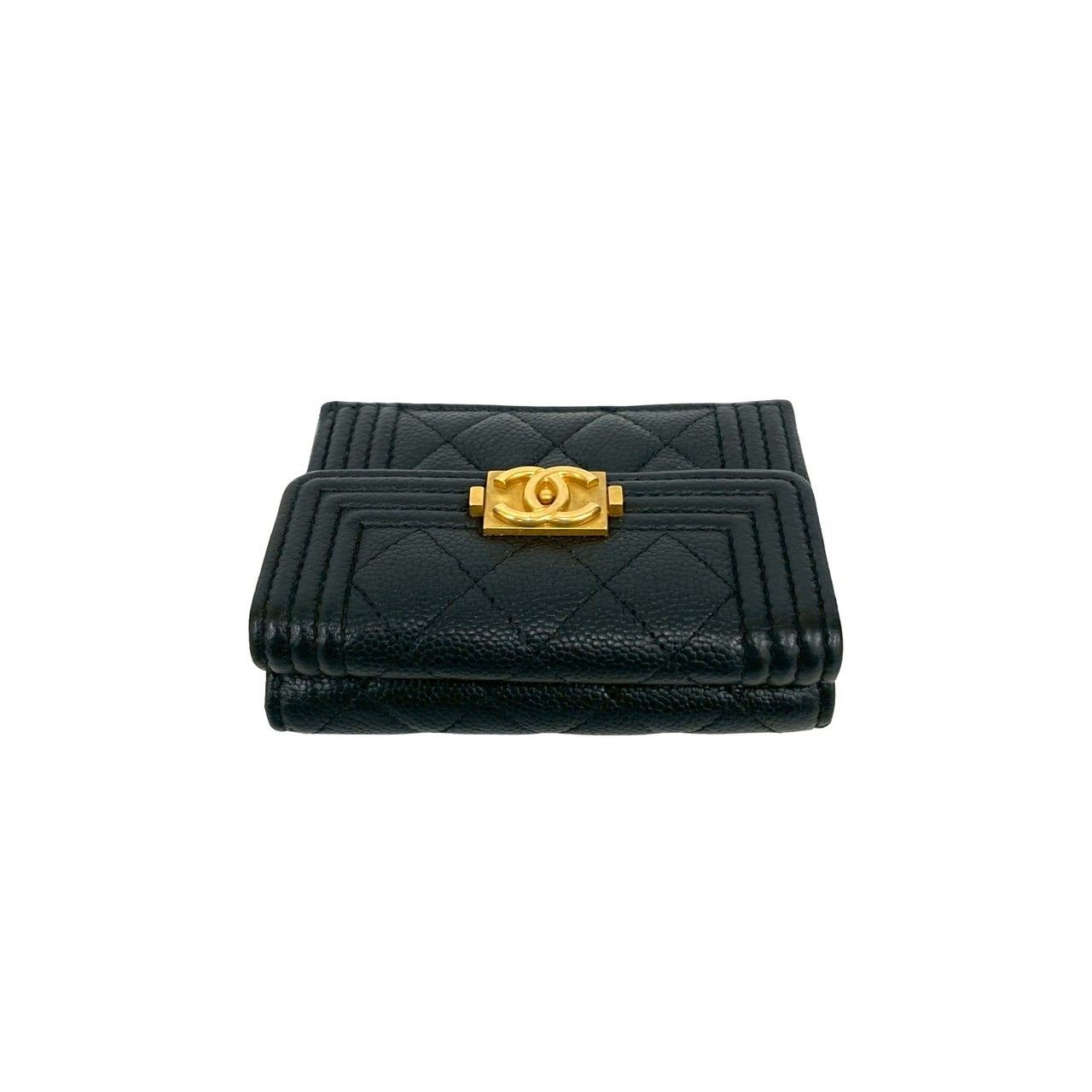 極美品◆CHANEL 三つ折り財布 キャビアスキン プッシュロック 黒 31番台 極美品◇CHANEL 三つ折り財布 キャビアスキン プッシュロック 黒 31