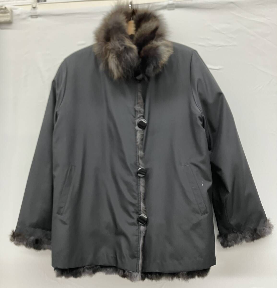 ブランド表記なし ファーコート リバーシブル ラビット ブルー