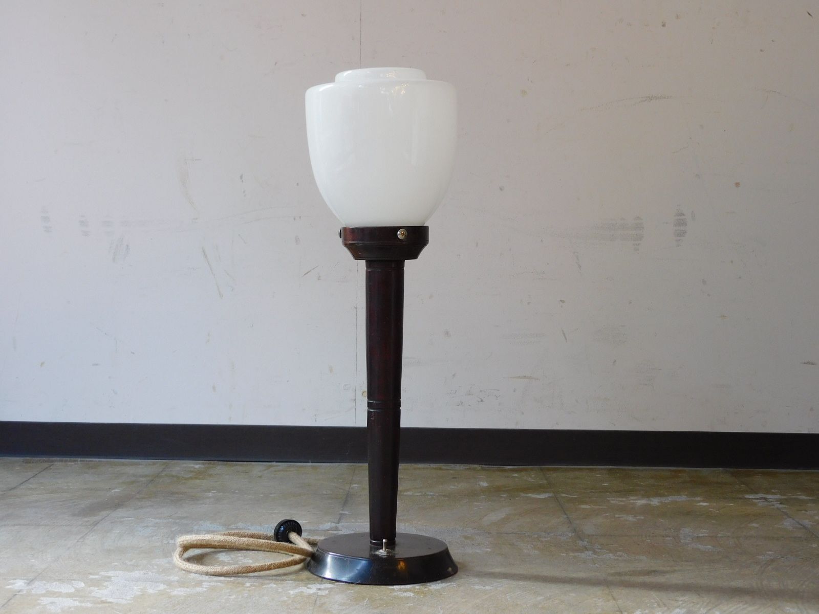 ふるい電気スタンド 木製 ガラス電笠 HK-a-05850 / デスクライト