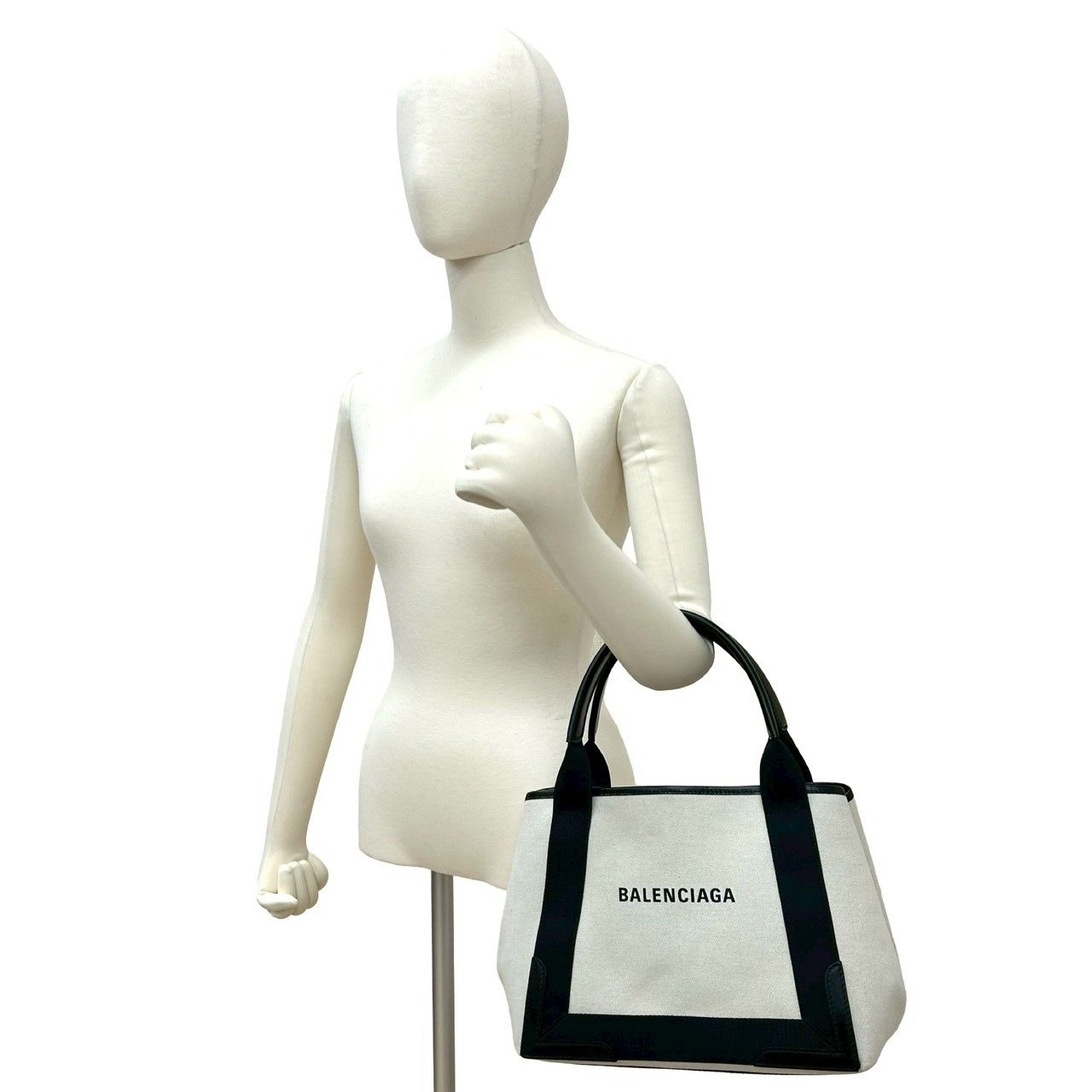 極 美品 BALENCIAGA バレンシアガ ネイビーカバス S ロゴ キャンバス