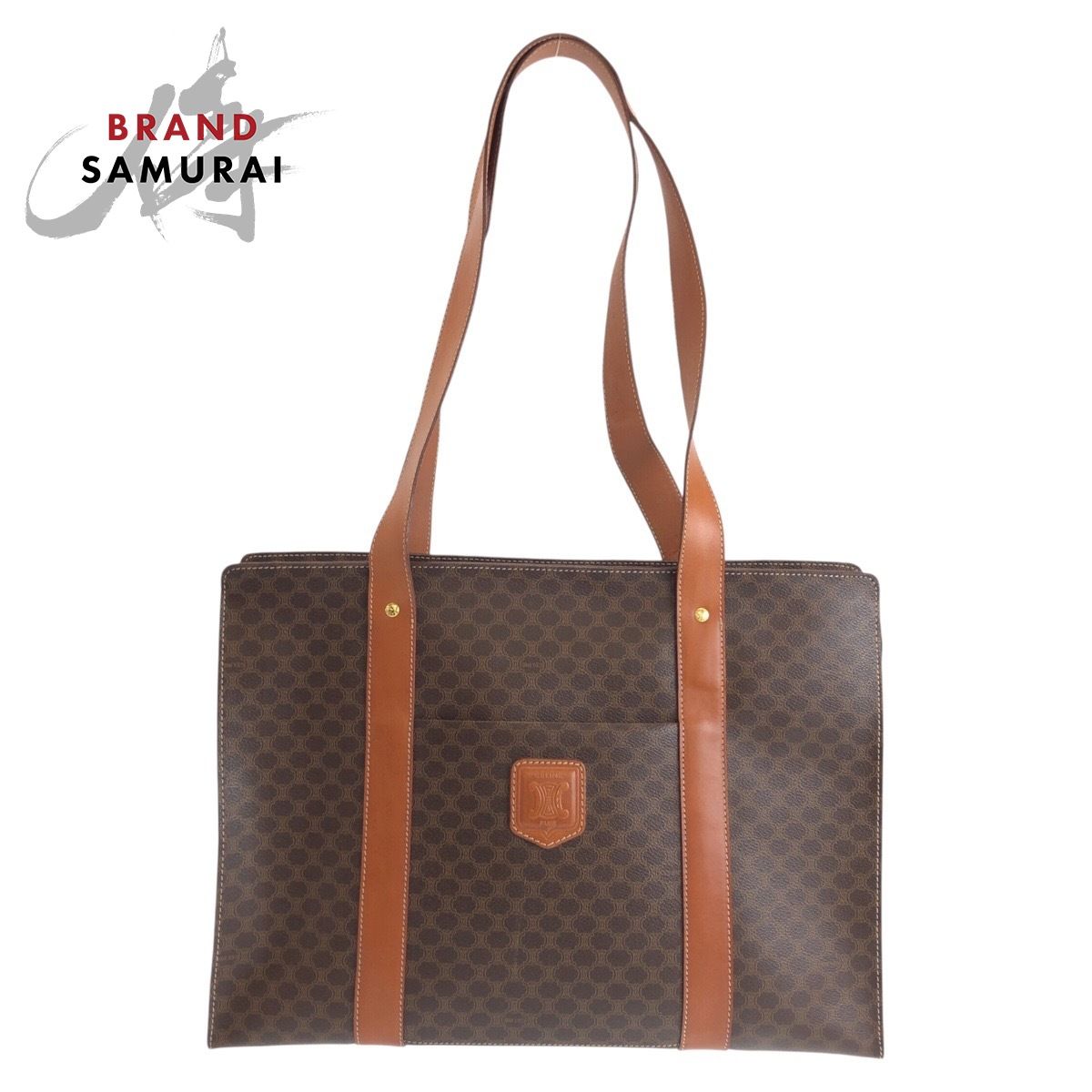 マ*ー様 【CELINE レザー】セリーヌゴールド金具ブラウン　トートバッグ　ラ CELINE セリーヌ マカダム ブラウン ゴールド金具 PVC/レザー MC97