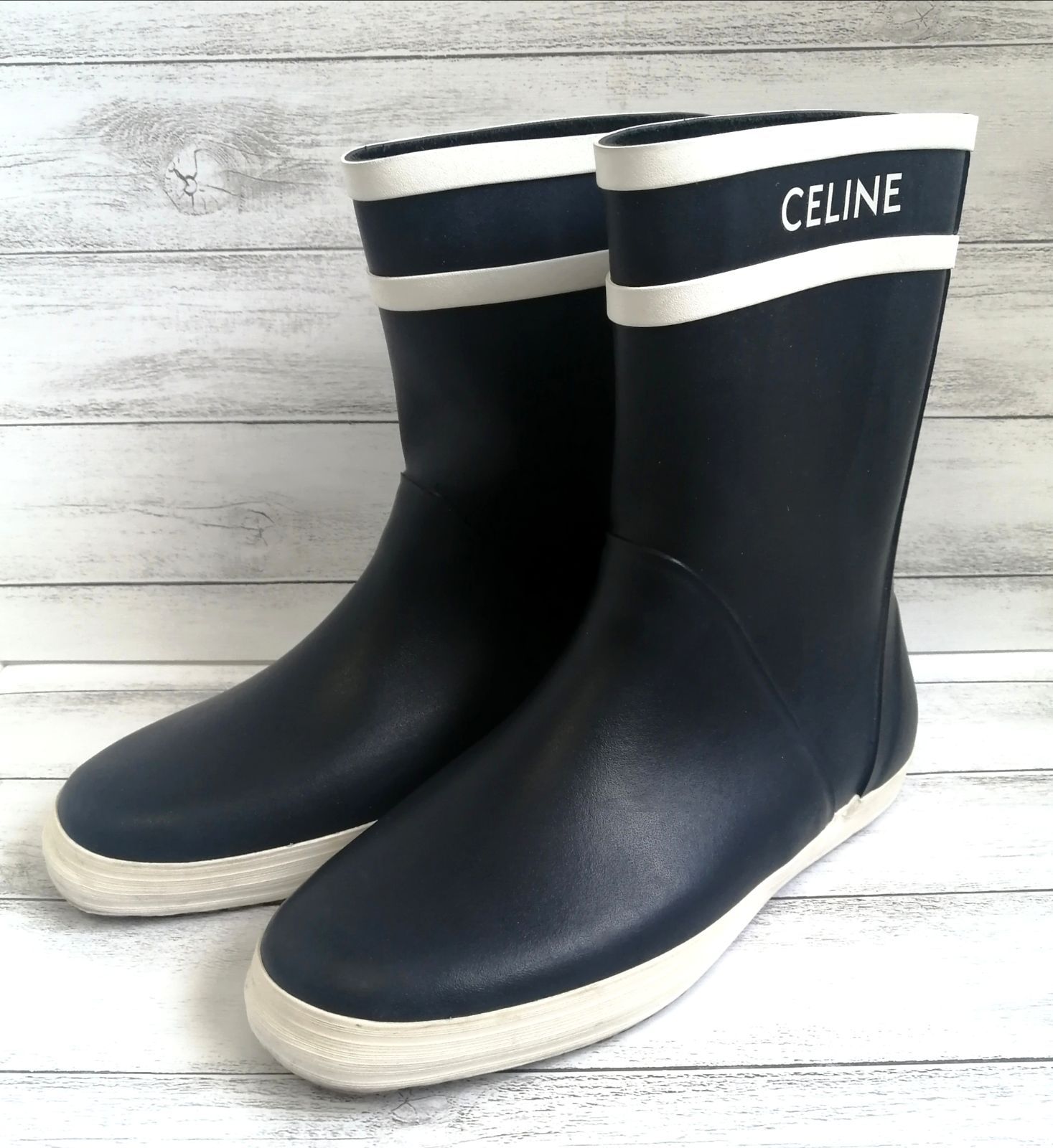 セリーヌ レインブーツ シューズ エディ期 ラバー ブラック ロゴ