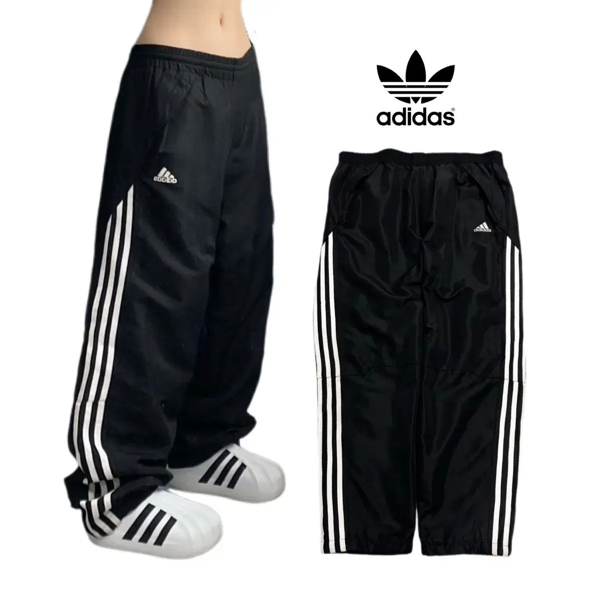 アディダス 90s 3本線 オールドスクール ワイド トラックパンツ