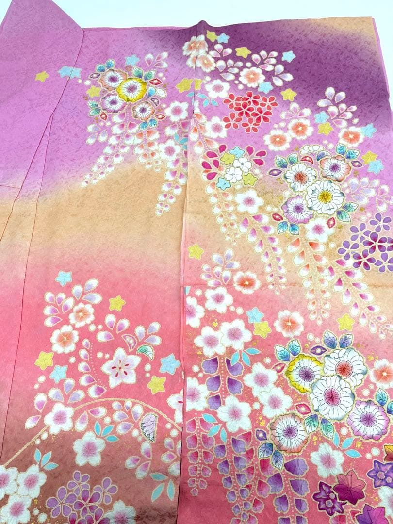 桐屋 翠山工房 振袖 仮絵羽 銀通し 正絹 未仕立て品 八掛付き MOK889