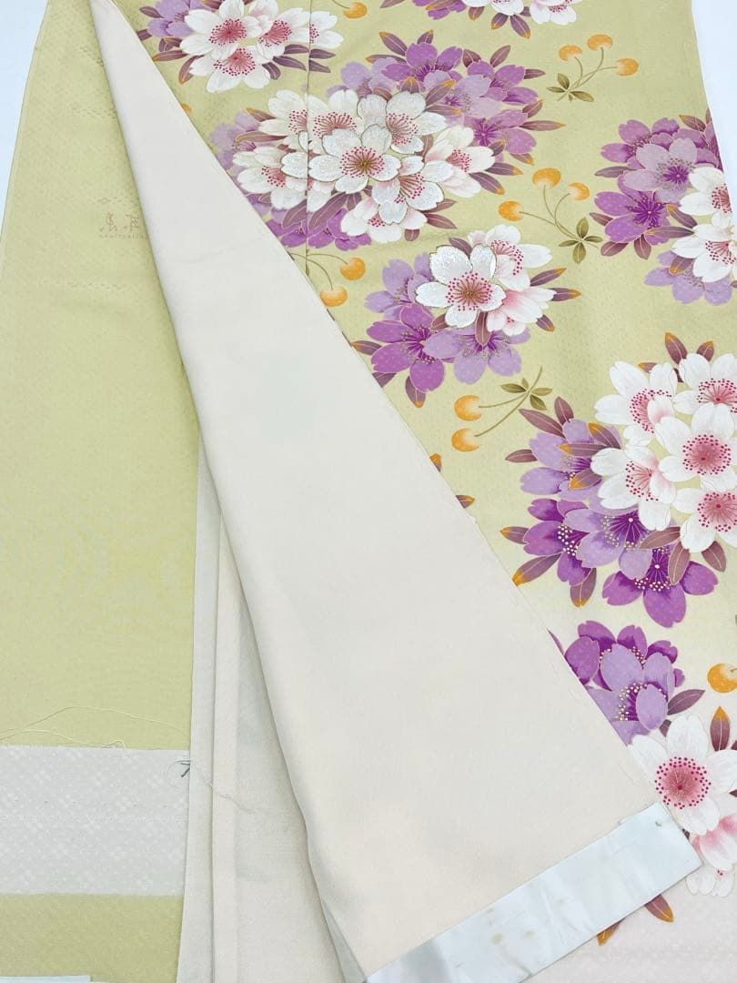 振袖 仮絵羽 倖田來未 ラメ刺繍 金彩 桜 正絹 未仕立て品 八掛付き