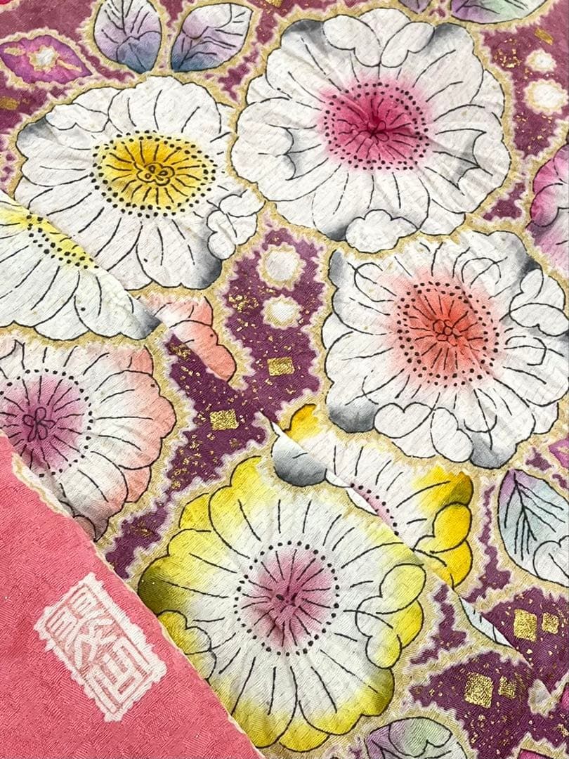 桐屋 翠山工房 振袖 仮絵羽 銀通し 正絹 未仕立て品 八掛付き MOK889